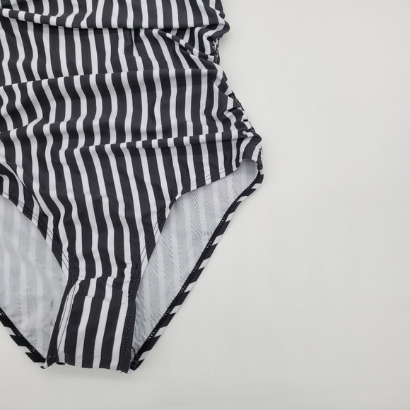 Women black One Piece Swimsuit Tummy Control Swimwear V Neck Bathing Suit - Picture 4 of 13